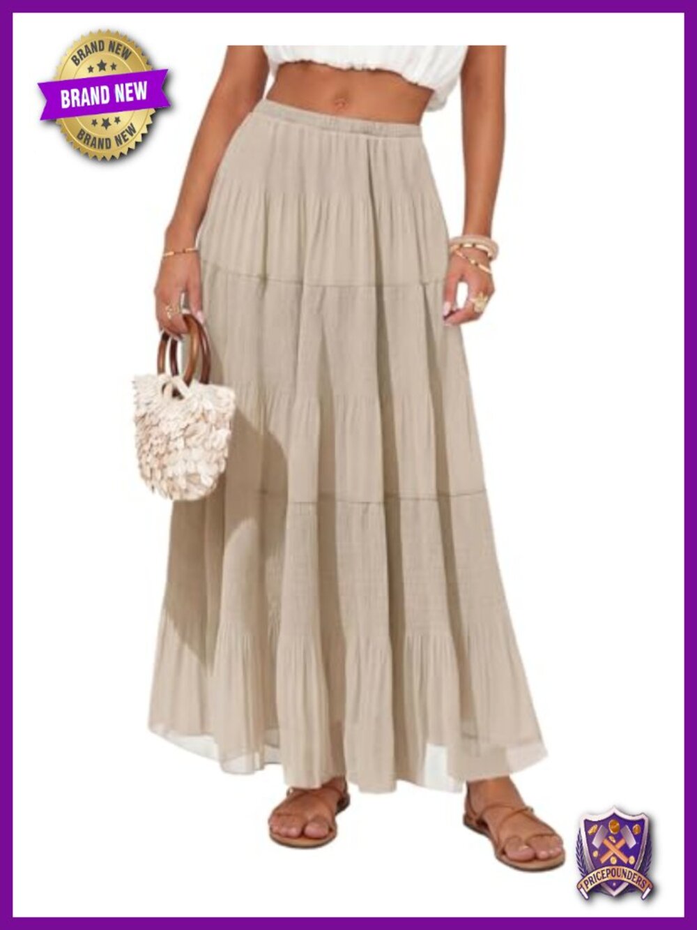 Chiffon Maxi Skirt Pleated High Waisted Flowy Long Skirt Tiered Swing Elastic
